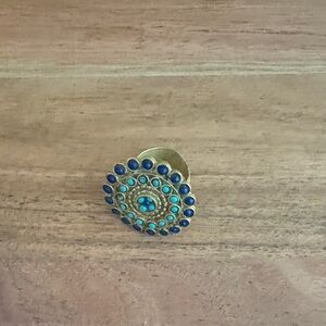 Turquoise & Blue Sunburst Ring - Gold Tone